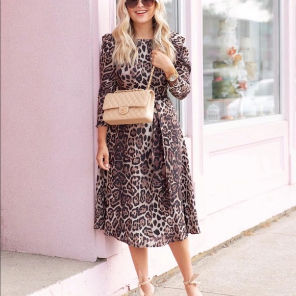 long sleeve leopard print midi dress